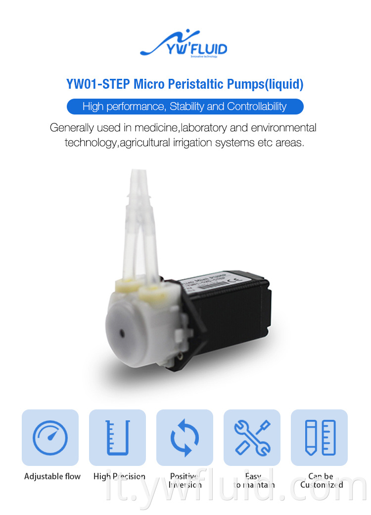 Pompa di dosaggio micro peristaltico YWFluid 12V/24V con motore YW01-Step utilizzato per la transizione liquida